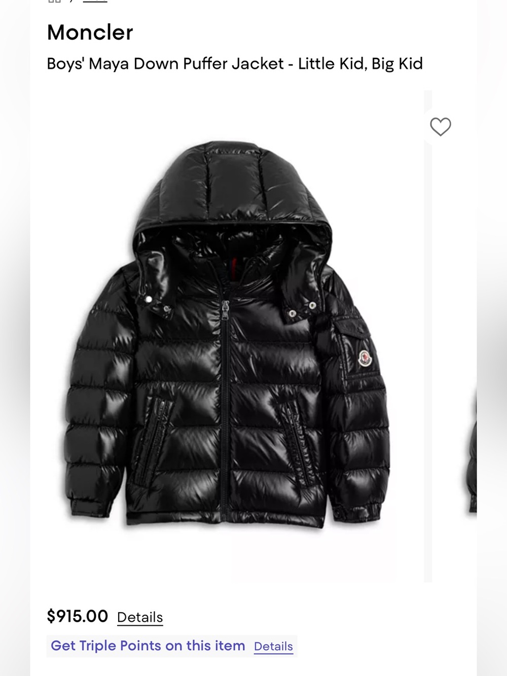 Moncler Boys Glossy Black Hooded Down Puffer Jacket